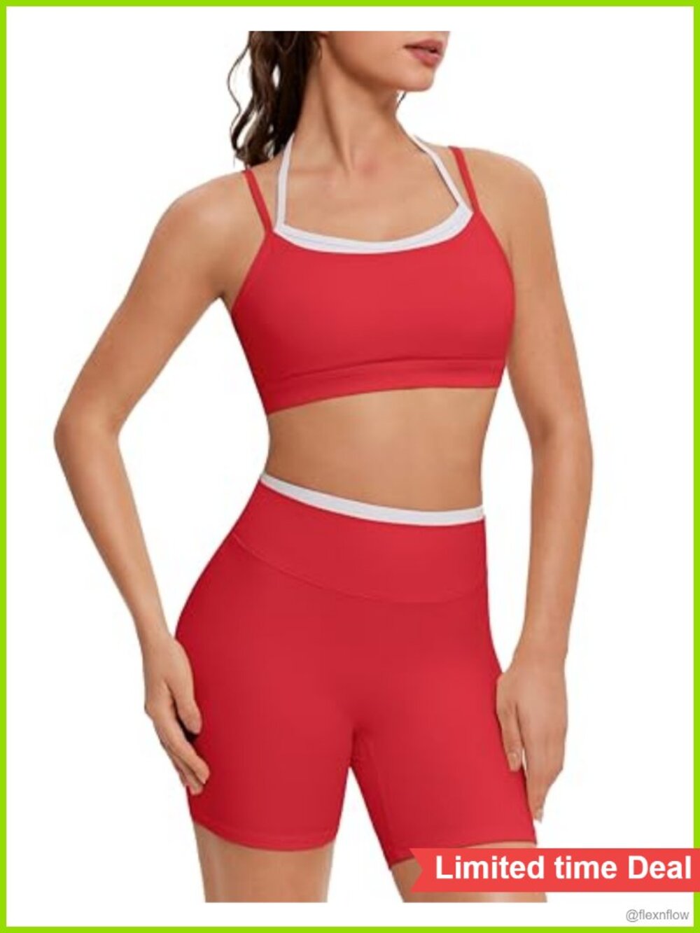 Halter Sports Bra & Biker Shorts Workout Set Nylon Elastane